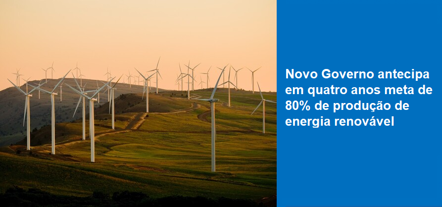 Novo Governo antecipa em quatro anos meta de 80% de produção de energia renovável